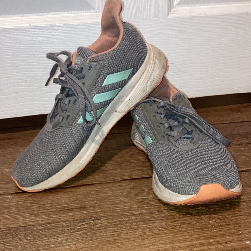 Pink blue and gray adidas tennis shoes size 6 womens